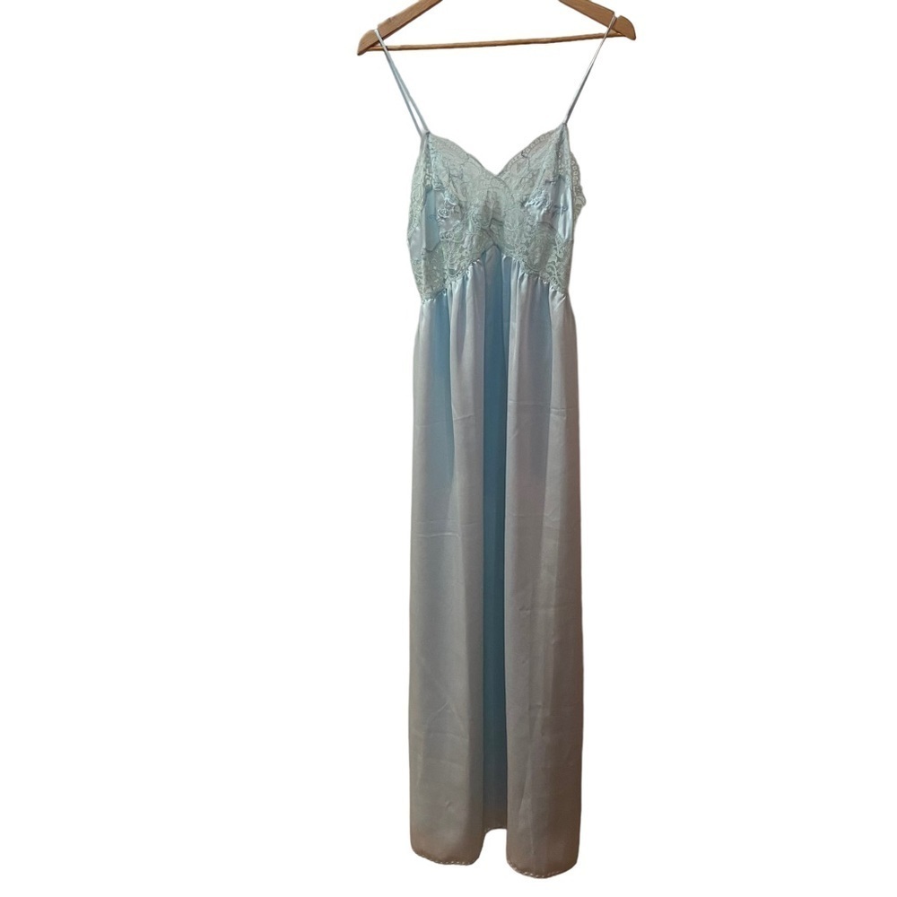 Y2K nightie satine intimate maxi dress baby blue lace top satin bottom small